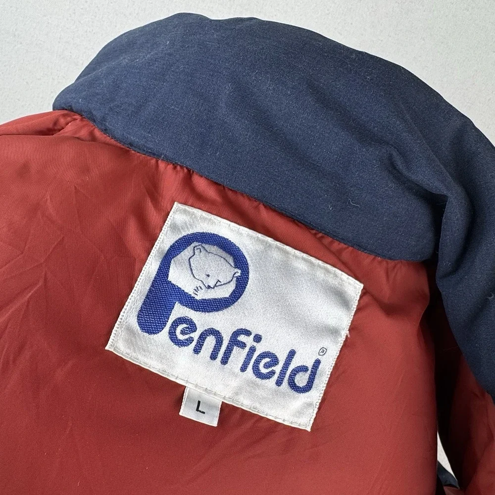 70's Vintage Penfield Down Puffer‎ Vest Men's Large Blue Snap - Picture 10 of 11